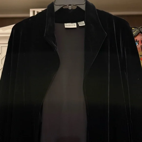 Chico's size 2 lot of 2 coat black velvet duster open cardigan tweed Large - Picture 5 of 5